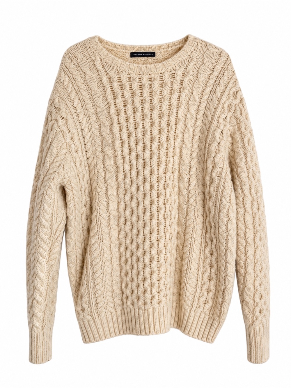Brandy Melville Women Cream Cable Knit Crewneck Sweater